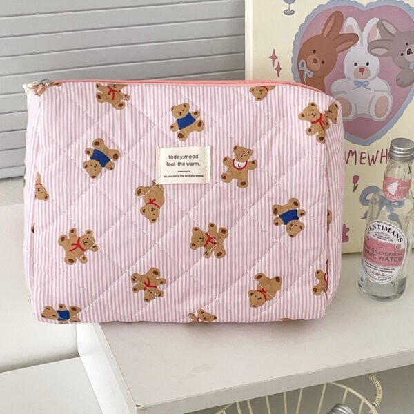 Pink striped bear cosmetic bag high value travel versatile storage bag large capacity portable wash bag - Image 3